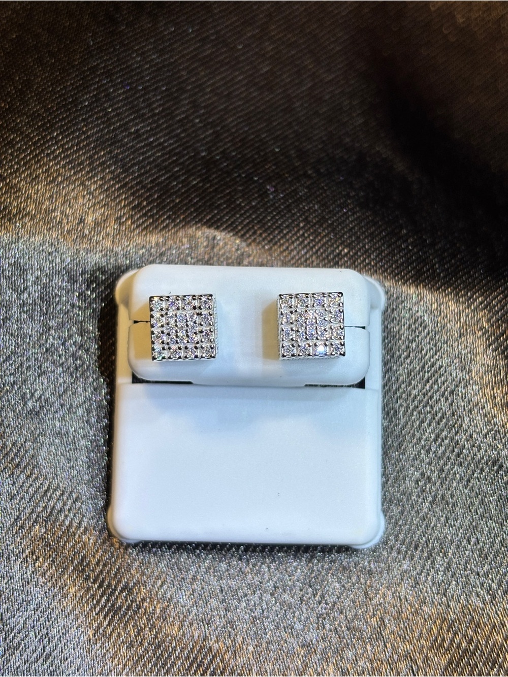.925 Sterling Silver 2 CTW VVS Moissanite Small Pave’ Square Stud Earrings